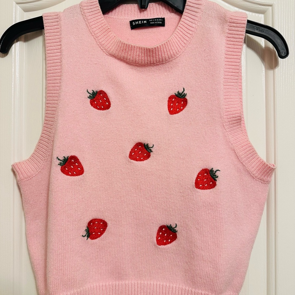 Pink Strawberry Knit Tank Top